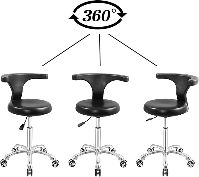 Rolling Stool Task Chair Drafting Adjustable with Wheels and Backrest Heavy Duty for Office Kitchen Medical Dentist Shop Lab and Home(Without Footrest)