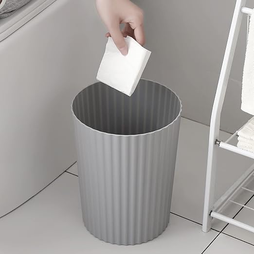 JiatuA Small Trash Can Plastic Wastebasket Round Garbage Container Bin for Bathroom, Kitchen, Bedroom, Home Office, College Dorm, Grey