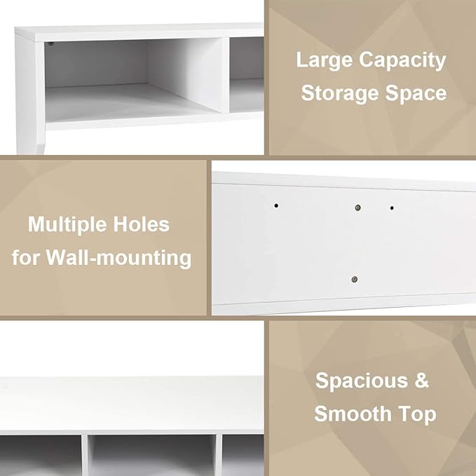 Giantex Wall Mounted Storage Cabinet and Floating Computer Desk Set W/Storage Shelves for Living Room, Bedroom, Office TV Media Floating Console Table Set