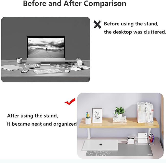 Clamp on Desk Shelf, Adjustable Floating Desktop Extender Space Saving Wood Steel Frame Desk Shelf for Office Study Home Dorm No Drill (39.3x7.8 in)