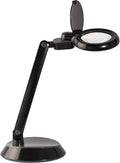 OttLite Space Saving Magnifier LED Desk Lamp, Optical Grade Magnification, Adjustable Arm, Pivoting Head, Portable to Travel, for Crafting & Needlework, Magnifying Glass with Light and Stand, Black