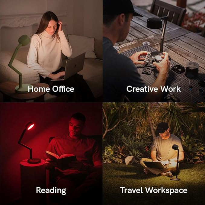 LUME CUBE Edge Light Go - Rechargeable Cordless Table Lamp - Perfect Lighting Wherever You Need it - Battery Powered LED Desk Light with Red Light Mode & Wireless Charger (Slate)