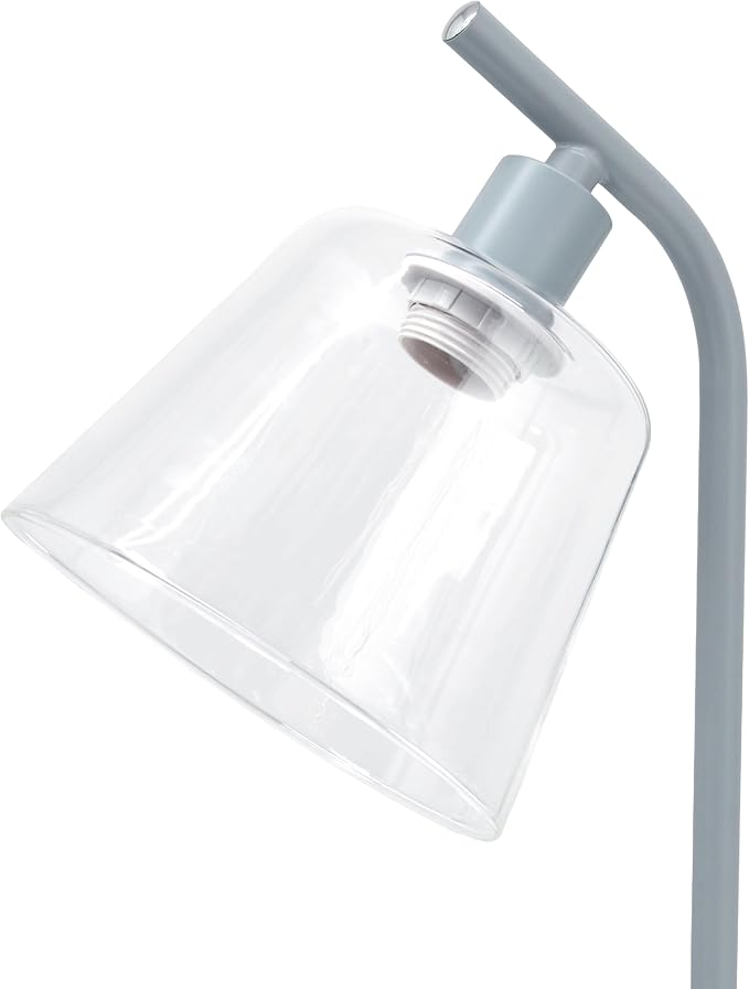 Simple Designs LD1080-GRY 16" Sleek Essentials Modern Industrial Metal Desk Lamp with Clear Glass Shade, for Office, Desk, Nightstand, Dorm, Gray