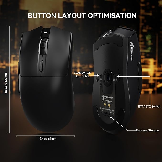 ATTACK SHARK X1 Wireless Gaming Mouse with RGB Charging Dock, PAW3395 PRO Sensor Up to 40K DPI,53g Ultra Light Tri-Mode Computer Mice,1KHz Polling Rate 5 Programmable Buttons for WIN/MAC-Black