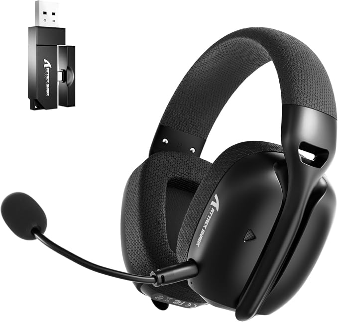 MAMBASNAKE × Attack Shark L80PRO Wireless Gaming Headset,Lightweight Over-Ear Headphones with Dual Mic, 2.4G/BT/Wired,Surround Sound,Low Latency,Noise Cancelling for PC,PS5,Laptop,Smartphone – Black