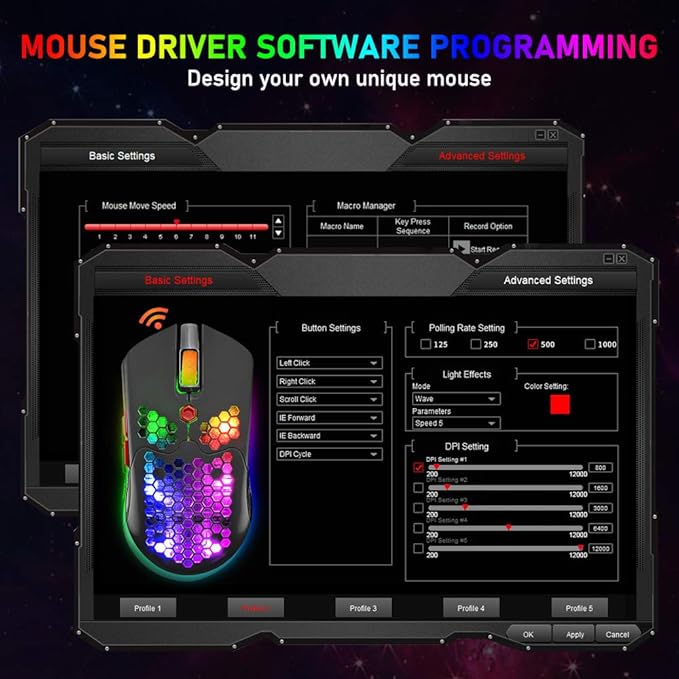 ZIYOU LANG Wired/Wireless Lightweight Gaming Mouse,16 RGB Backlit Mice with 7 Buttons Programmable Driver,PAW3325 12000DPI,Rechargeable 800mA Battery,Lightweight Honeycomb Shell Mouse for PC Gamer