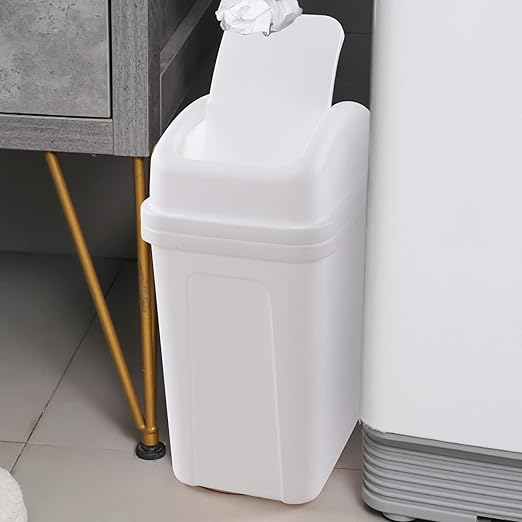 1-Pack 1.8 Gallon Plastic Swing Lidded Trash Can, Small Garbage Bin, White