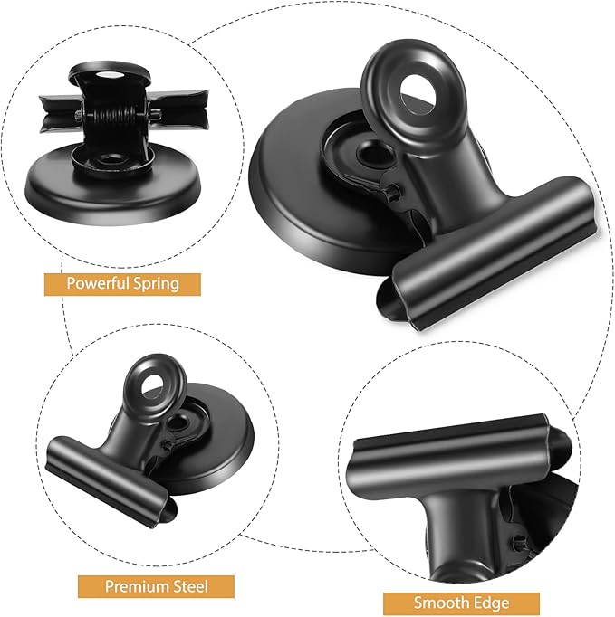 8Pack Strong Fridge Magnets - Heavy Duty Bulldog Clips Perfect for Refrigerator & Whiteboard Displays - Home & School Use (Black)