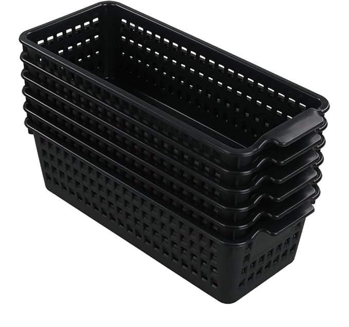 6 Pack Small Plastic Storage Baskets, Black Desktop Baskets