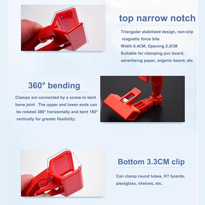 3Pcs Sign Clips Clip Holder Sign Holder Clip Paper Holder for Computer Monitor Clip Sign Holders for Table Top Clip On Sign for Paper Holder Computer Monitor Handy Artist Supplies Holde (Red)