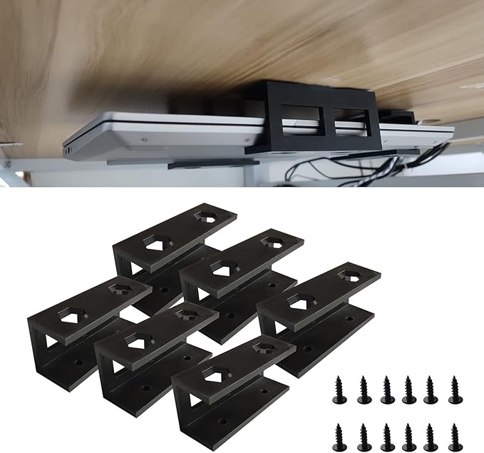 PIAOLGYI 6 Pcs Under Desk Laptop/Keyboard Storage Mounts with Screw, Add On Under Table Mount Brackets