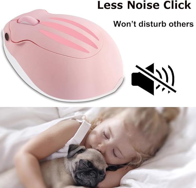 Wireless Mouse Pink Bluetooth Cute Hamster Shape Kawaii Portable Silent Lightweight Quiet Cordless Gaming Mice for PC Laptop Computer Mac iPad Pro MacBook Pro/Air Kids Women Men Girls Boys Office Gift