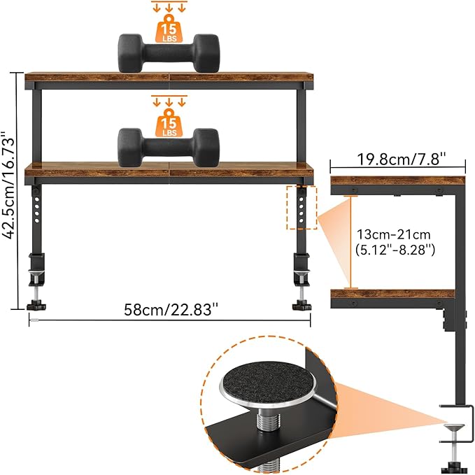 IBUYKE Clamp on Desk Shelf, 22.8” Large Desk Extender Shelves,Tool-Free Flexible Repositioning and Adjustable 2-Tier Storage Shelves for Desktop Accessories Below Desk TMZ010H
