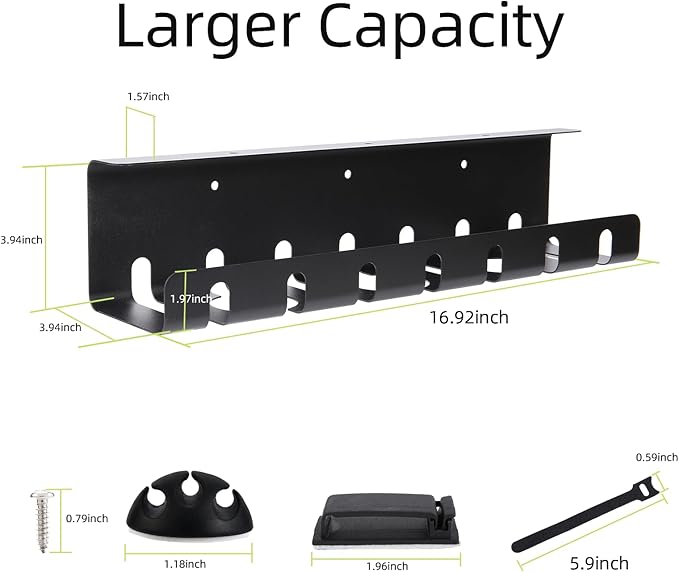 Metal Cable Management Under Desk for Office and Home, Cable Hider, Cord Organizer,Screw Installation Cord Organizer for Desk, with Various Accessories (Black 1 Pack)