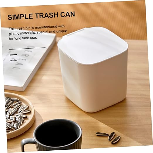 SOLUSTRE Slim Trash Can Lid Kitchen Garbage Can Desktop Trash Bin Plastic Mini Trashcan