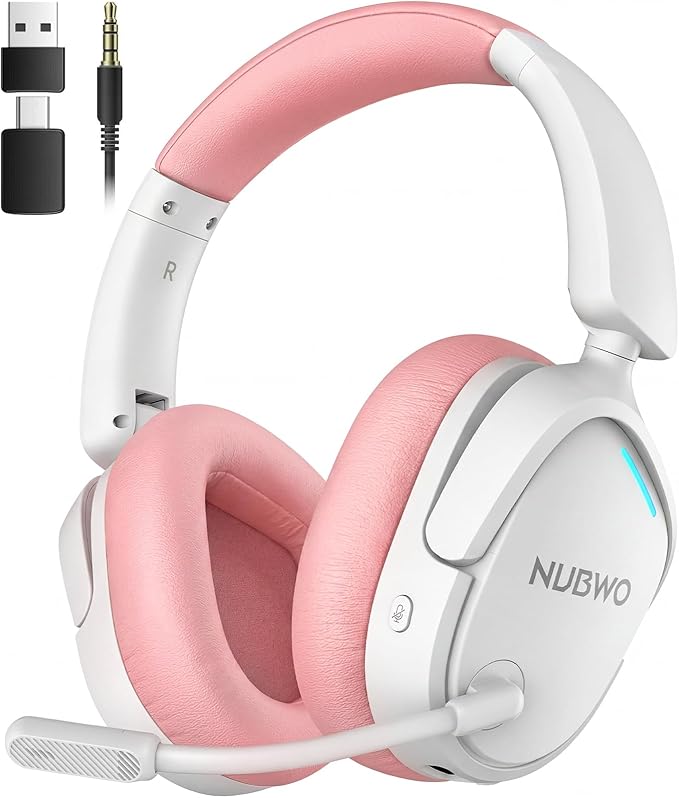 NUBWO Wireless Gaming Headset for PS5, PC, PS4 - Dual 2.4G & Bluetooth Simultaneous Gaming Headphones, EQ Sound Modes, Noise-Canceling Mic, 80-Hour Battery, Comfortable Foldable & Travel Design