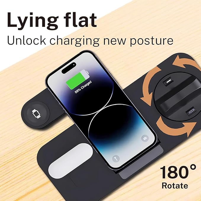6-in-1 Fast Wireless Charging Station for iPhone 16/15/14/13, Apple Watch Ultra/9/8, AirPods Pro,18W Qi-Certified (B21A-C-BLACK)
