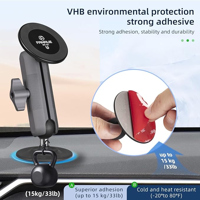 FANAUE SC-03T9 Car Mount Compatible with RAM Mount B Size Ball Head, Magnetic Phone Holder for Dashboard, Windshield & Other Car Accessories - 4.7 to 7.5 inch Smartphones