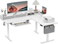 WALKINGDESK 63 Inches Height Adjustable L Shaped Standing Desk with 2 Drawers and Keyboard Tray, Electric Sit to Stand Home Office Comupter Table, Ergonomic Corner Gaming Desk, White