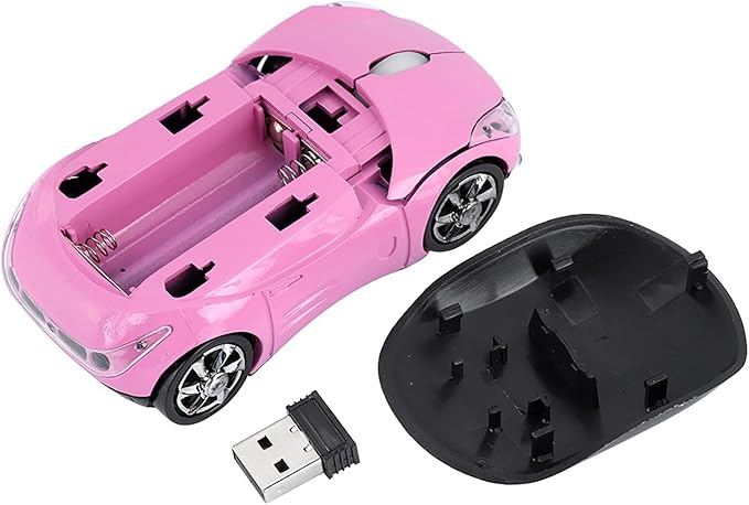 ASHATA 2.4G Car Mouse with USB Reciver 1600DPI Optical Mouse for PC Computer Laptop Tablet, High Cute Mouse for XP//Win7/ME/2000/for OS (Pink)