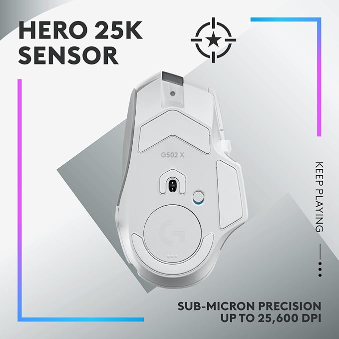 Logitech G502 X Plus Lightspeed Wireless Gaming Mouse, White | Hero Sensor, 25,600 DPI, 13 Programmable Buttons, LIGHTFORCE Switches, RGB Lighting, PC/Mac | with Signature Series Charging Dock