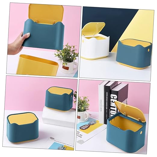 Desktop Garbage Can Lid Plastic Trash Bin for Home Office Dorm Lightweight Tabletop Waste Container for Easy Daily Use and Colors
