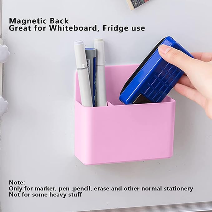 noonebutyou 2 Pcs Magnetic Marker Holder Dry Erase Marker Holder Wall Mount Self Adhesive Pen Holder Magnetic Marker Cup Holders for Whiteboard, Fridge, Home Office School (Pink)