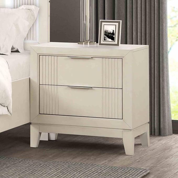 GOWE Antique White 3pc Bedroom Set Queen Size Bed 2X Nightstands LED Headboard Bedroom Furniture Transitional Style Antique White Color Fabric, Foam, Solid Wood, Birch Veneer