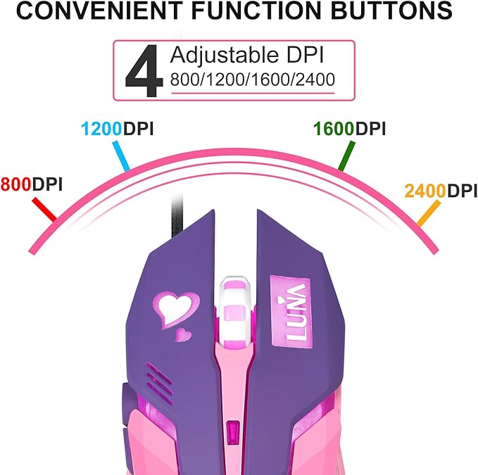 HXMJ Purple Wired USB Computer Mouse,7 Colors Backlit,Silent Buttons for MacBook,Computer PC,Laptop