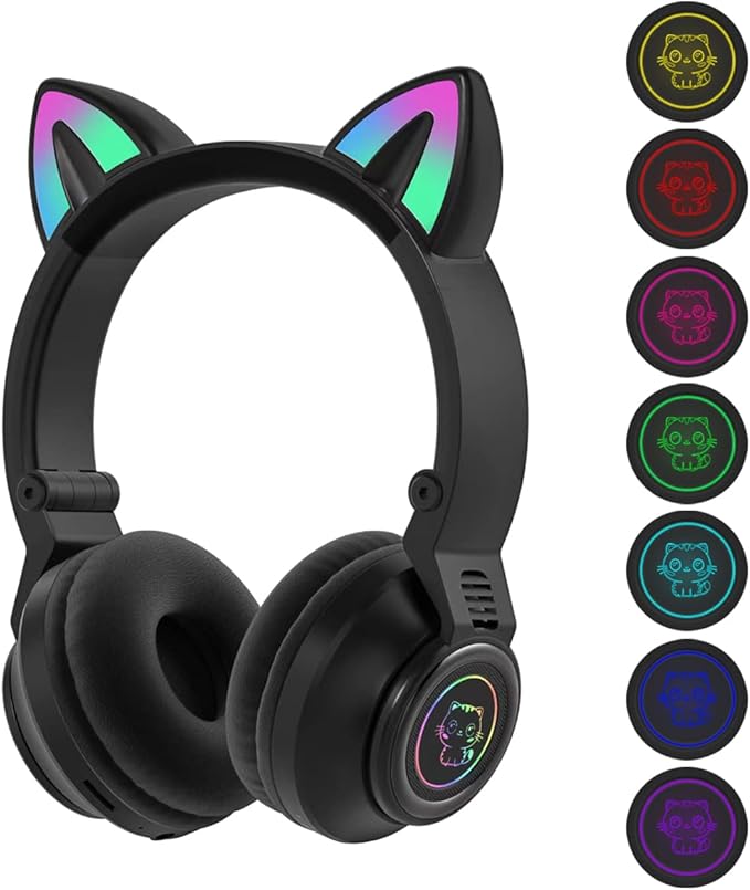 Cat Ear Bluetooth Headphones,Toddlers Kids Wireless Headphones for Boys Girls Amazon Fire Tablet/Laptop/Pad/School (Black)