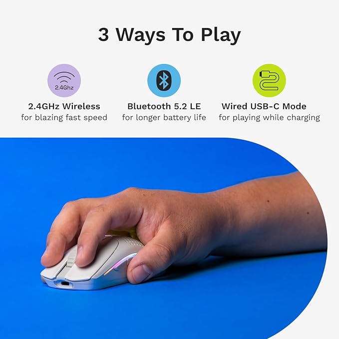GLORIOUS Model O 2 Mini Wireless Gaming Mouse: Superlight 57g, up to 210hr Battery, Dual Wireless 2.4GHz and Bluetooth 5.2, 26K Optical Sensor, 80M Clicks, 6 Programmable Buttons, FPS Mouse, White