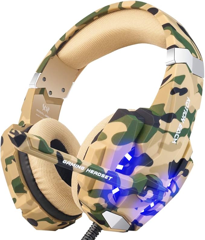BENGOO Stereo Gaming Headset for PS4, PC, Xbox One Controller, Noise Cancelling Over Ear Headphones Mic, LED Light, Bass Surround, Soft Memory Earmuffs for Sega Genesis Gamecube PS5 –Camouflage