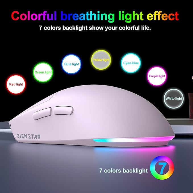 HXMJ Wired USB C Gaming Mice,7200DPI,Corded Mouse with RGB Backlit for Apple MacBook,Tablets,Computer or Laptops with Type C Port-Pink