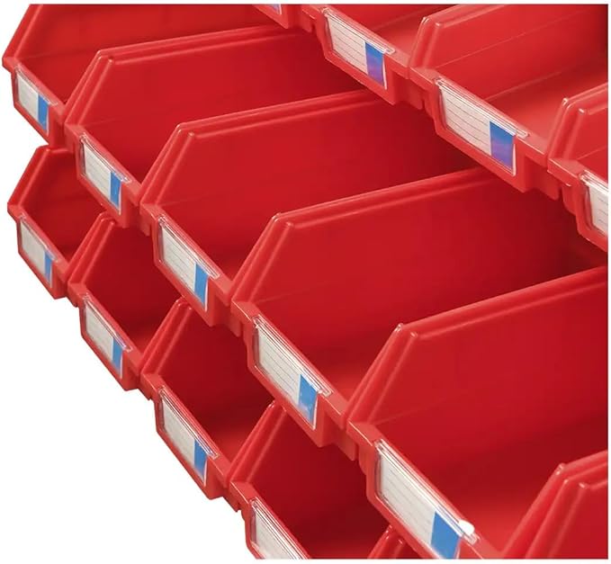 JZD Steel Pegboards Wall Organizer System with Accessories, Tool Rack Included 5 Metal Panels, 10 Tool Holders, 12 Hooks & 30 Storage Red Plastic Bins, for Garage Workshop Home, Black