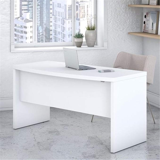 Pemberly Row Set of 2 60W Bow Front Desk & Mobile File Cabinet in Pure White
