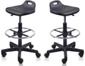 KLASIKA Adjustable Height Drafting Rolling Stool with Foot Rest Breathable Seat Cushion Swivel Chair, Multi-Purpose Work Stools for Nail Salon Office Bar Lab Counter Barber Kitchen Shop Black, 2PK