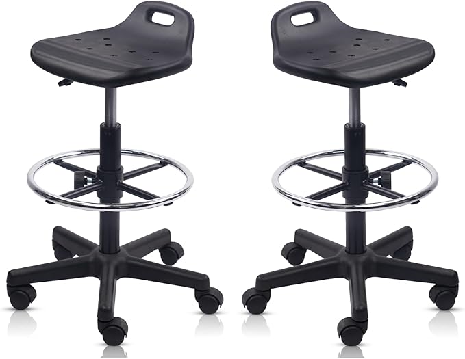 KLASIKA Adjustable Height Drafting Rolling Stool with Foot Rest Breathable Seat Cushion Swivel Chair, Multi-Purpose Work Stools for Nail Salon Office Bar Lab Counter Barber Kitchen Shop Black, 2PK
