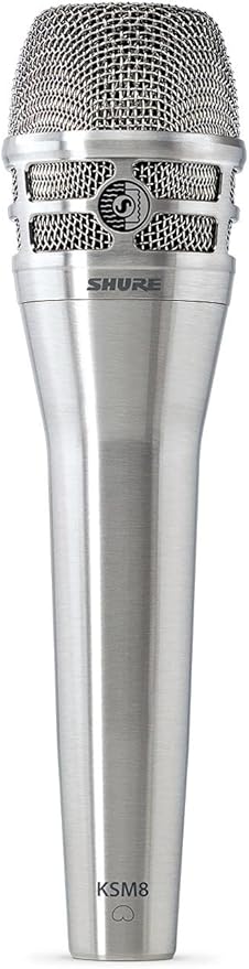 Shure KSM8 Dualdyne Dynamic Vocal Microphone – Dual-Diaphragm Cardioid Mic for Live Performance, Studio Recording & Broadcasting, Brushed Nickel