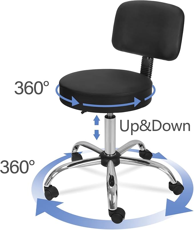 Nova Microdermabrasion Rolling Stool with Wheels Swivel Salon Stool Adjustable Drafting Tattoo Office Chair for Massage Bar Kitchen Spa Shop with Thick Cushion