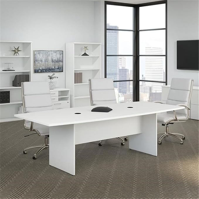 Pemberly Row Set of 7 - White Conference Table & 6 Black Executive Chairs