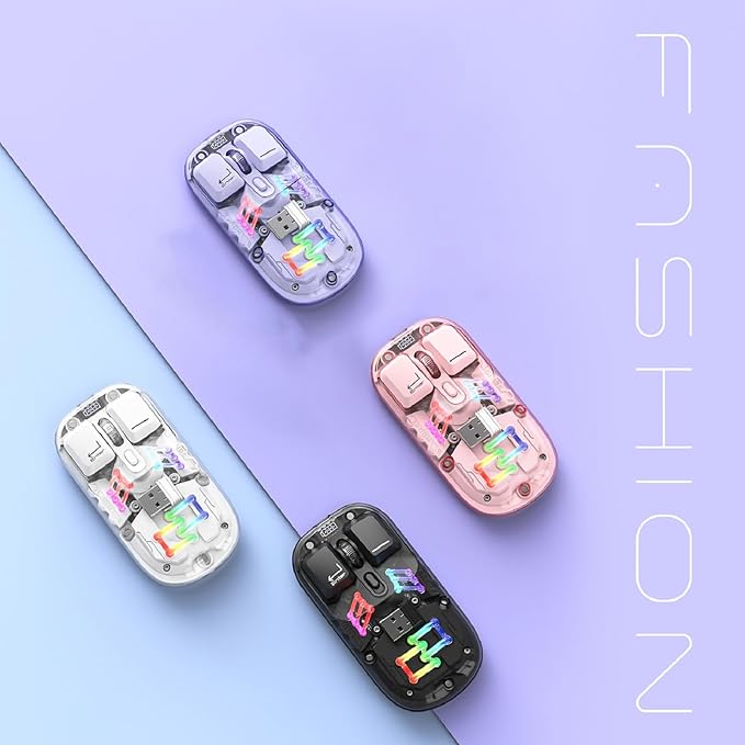 Wireless Bluetooth Mouse, Transparent BT + 2.4G Dual-Mode Mechanical Mouse with Magnetic Top Cover, Rechargeable RGB Backlit Gaming Mouse for Gaming/Esports/Desktop/Laptops/Tablets (Black)