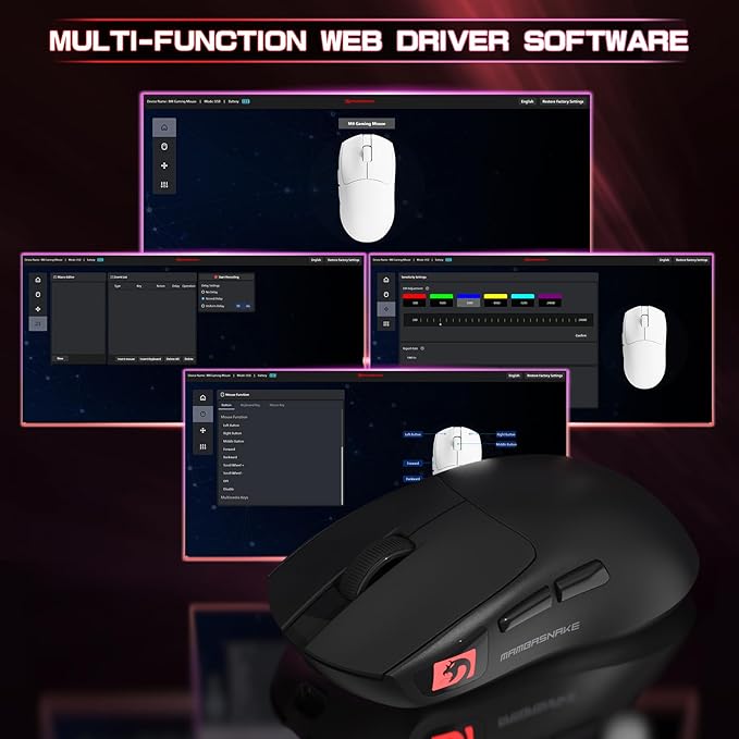 ATTACK SHARK × MAMBASNAKE M4 Wireless Gaming Mouse, 24000 Adjustable DPI PAW3311 Optical Sensor, Programmed Buttons, 52g Lightweight Ergonomic Computer Mice 2.4G/BT/USB-C for PC/Mac-Black