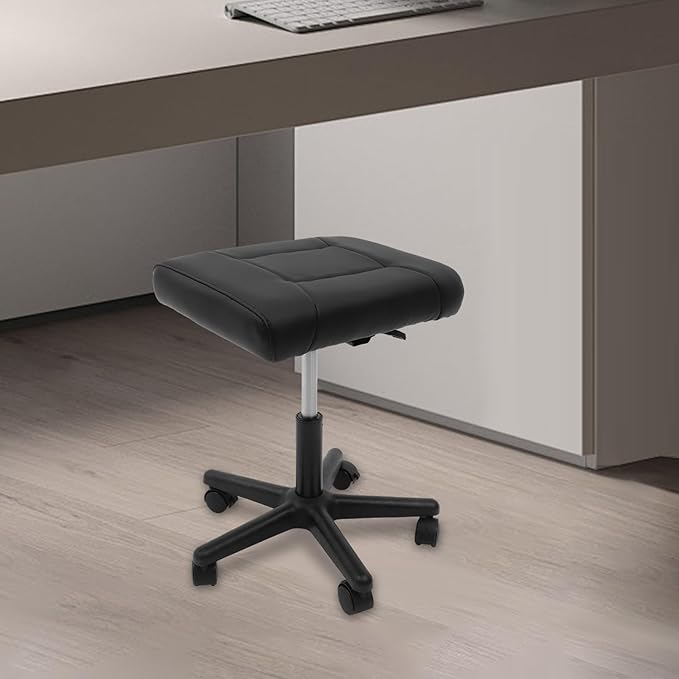 Footrest Stool Under Desk, Adjustable Height Under Desk Leg Rest Ottoman Swivel Rolling Stool Chair with 360°Rolling Lockable Wheels for Gaming, Home Office, Load-Bearing Capacity 220.46lbs, Black