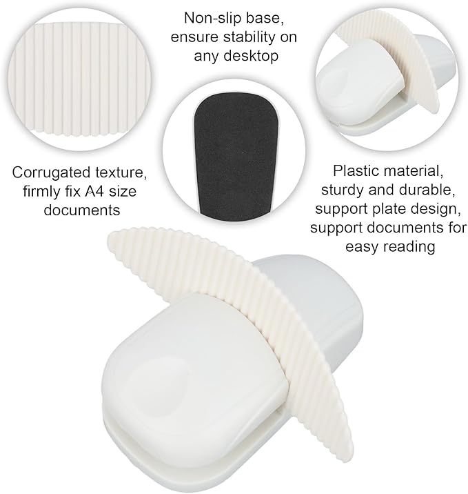 Document Holder for Typing, White Plastic Paper Desk Stand with Fixed Plate Portable Easy to Use Copies Stand for A4 Paper Documents Office Desktop Typing Reading