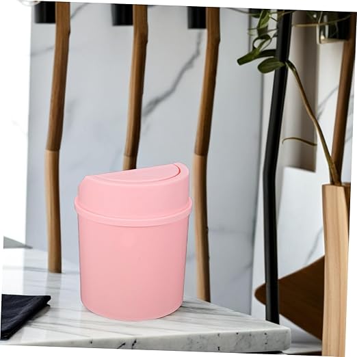 Zerodeko Compact Tabletop Waste Receptacle Desk Top Small Trash Can Slim Office Bin Mini Garbage Can Lid for Home