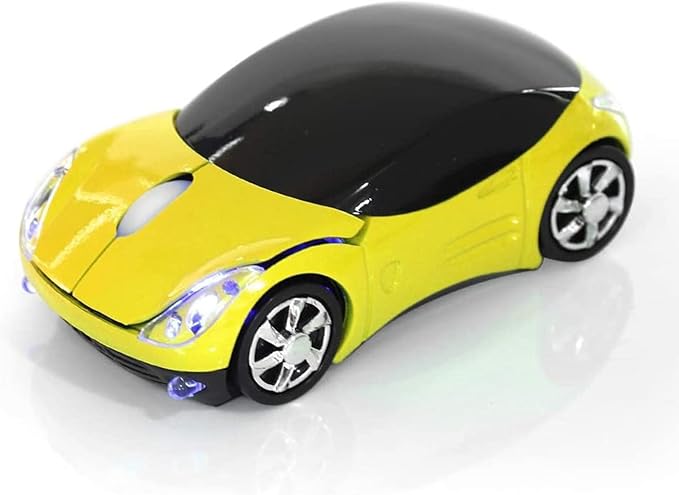 ASHATA 2.4G Wireless Mouse Car Mouse with USB Receiver, Cute 1600DPI Optical Computer for PC Laptop Tablet, Compatible with Wins /7/ME/2000 & for OS - Yellow