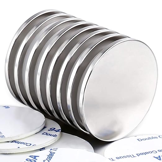 LOVIMAG Strong Neodymium Disc Magnets with Double-Sided Adhesive Powerful Rare Earth Magnets, Perfect for Fridge, DIY, Building, Scientific, Craft, and Offic, 1.26 inch x 0.08 inch - Pack of 8