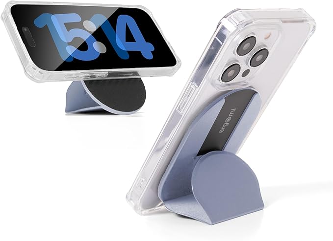 Magnetic Phone Stand Grip – Dual Magnetic Ring, Patented Snap Design, Vegan Leather, MagSafe-Compatible for iPhone 16/15/14/13/12/16 Series– Blue