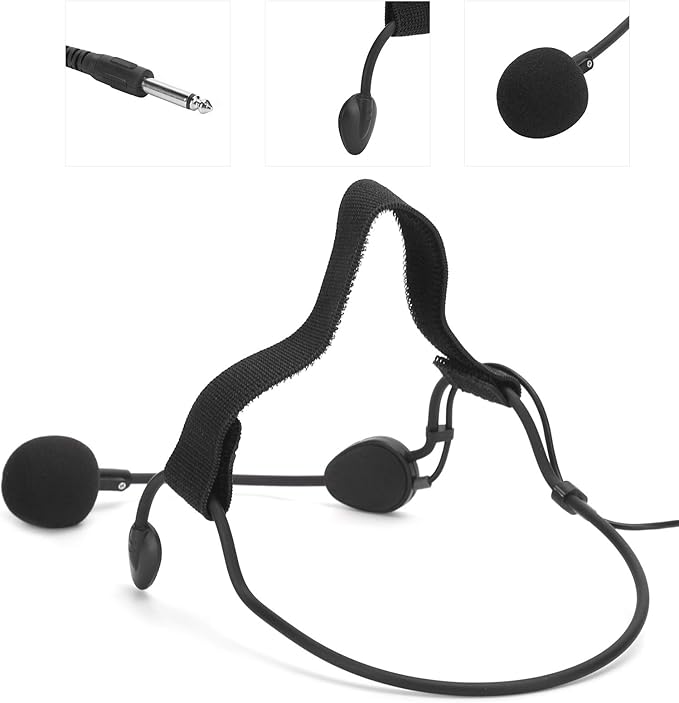 Pwshymi Dynamic Headset Microphone, 6.35MM Jack Headband Headset Microphone Earhook Microphone Portable High-Sensitivity Noise Reduction Dynamic for Singing Headphones