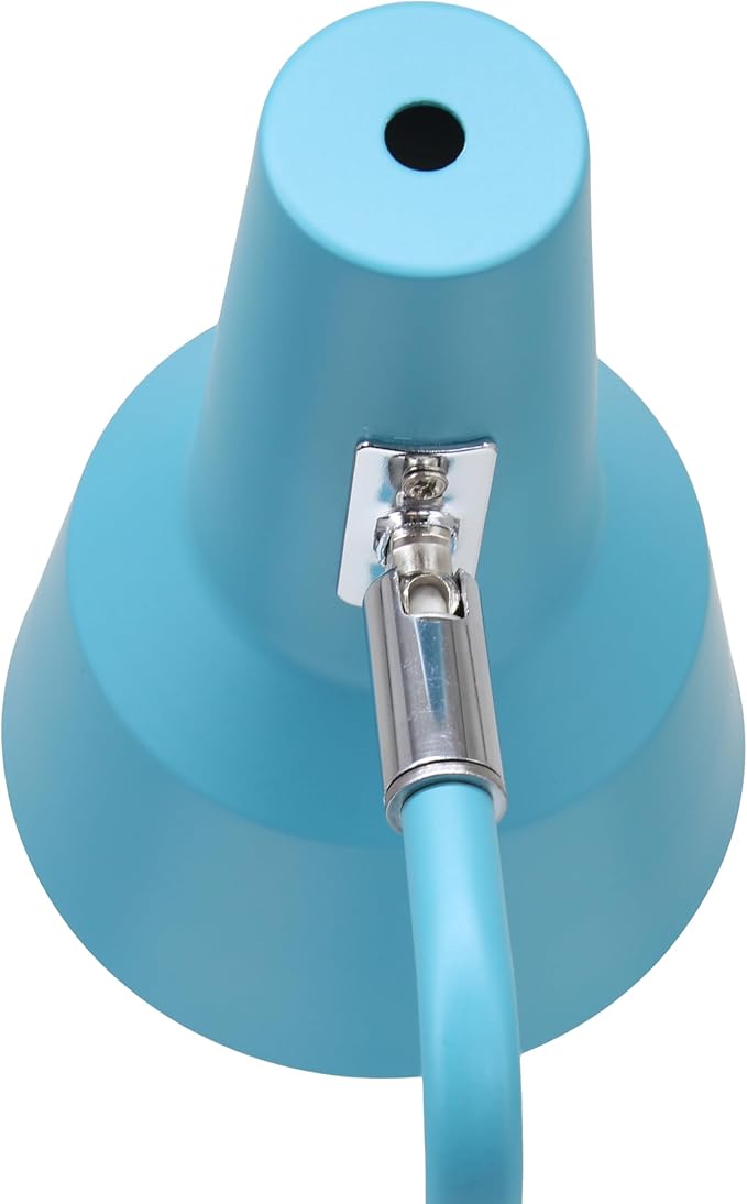 Simple Designs LD1072-CYN 15.2" Sleek Essentials Metal Cone Shade Desk Lamp with Adjustable Shade and Dual USB Ports, for Office, Desk, Nightstand, Dorm, Cyan Blue